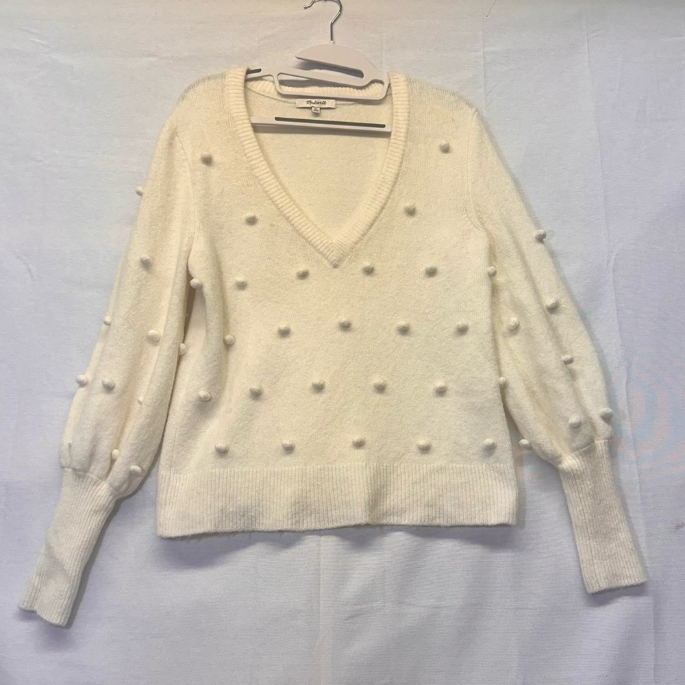 Madewell Cream Bobble‎ Knit V Neck Sweater Size xs